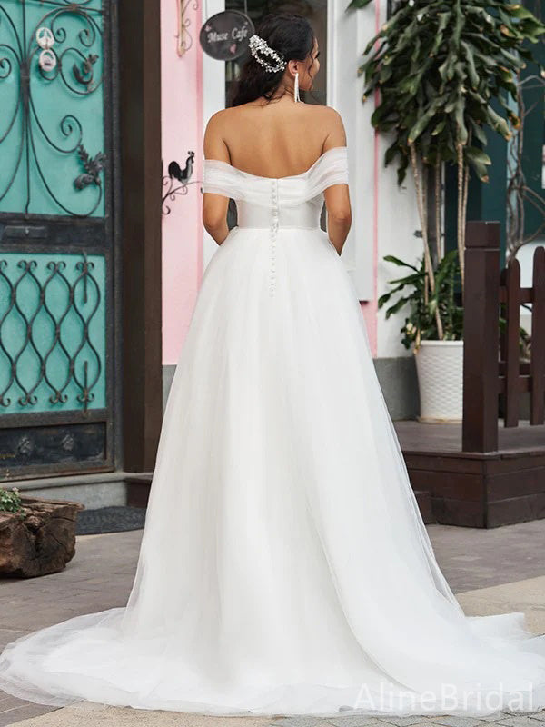 Elegant Off-Shoulder Strapless A-line Long Wedding Dresses,WD3082