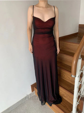 Sexy Burgundy V-neck Sleeveless Side Slit Mermaid Long Prom Dress, PD3731