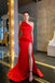 Red One Shoulder Sleeveless Side Slit Mermaid Long Prom Dress, PD3733