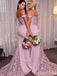 Elegant V-neck Off-Shoulder Lace Mermaid Long Bridesmaid Dress,PD3255