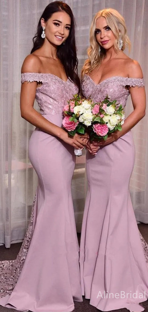 Elegant V-neck Off-Shoulder Lace Mermaid Long Bridesmaid Dress,PD3255