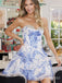 Elegant Pink Floral Corset Ruffle A-line Soft Satin Short Homecoming Dress, Prom Dress, PD382251