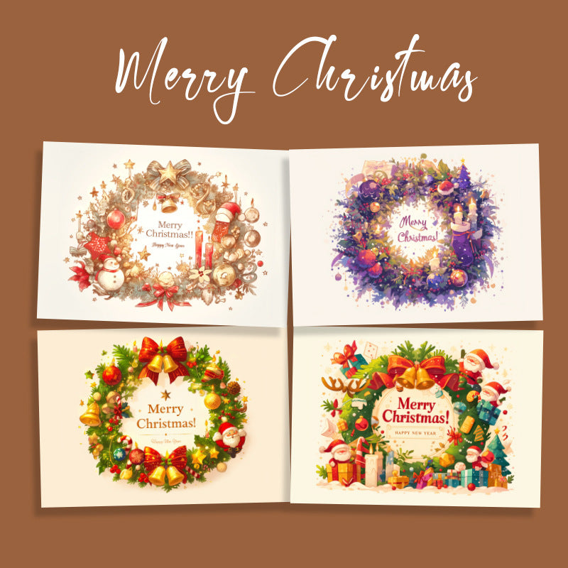 Christmas Wreath Mini Card Set – 5 Designs, Holiday Greeting Cards for Gifts & Messages