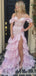 Sparkly Pink Off the Shoulder Lce Ruffles Tiered Mermiad Prom Dress, Evening Dress, PD382292