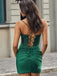 Elegant Cowl Neck Lace-up Back Sequins Pleated Emerald Green Soft Satin Short Homecoming Dress, Prom Dress, PD382247