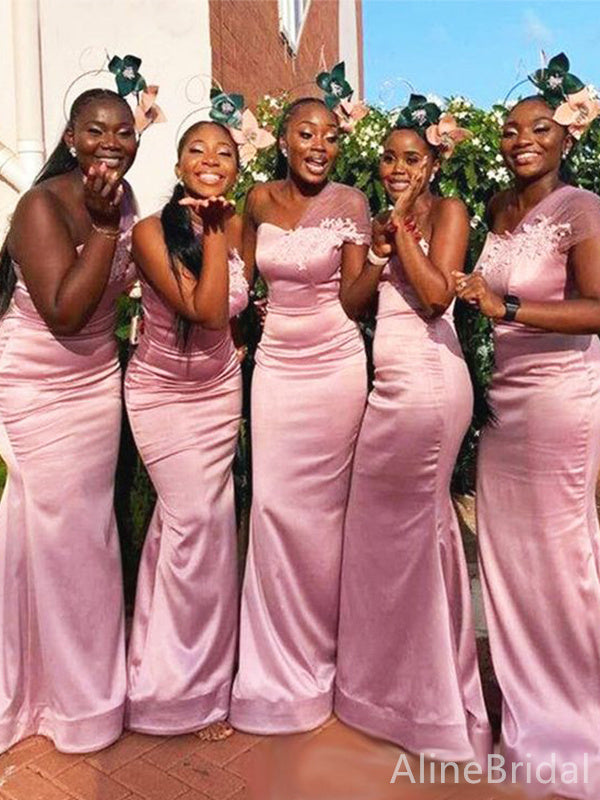 Elegant Pink One Shoulder Mermaid Long Bridesmaid Dress,PD3265 AlineBridal Elegant Pink One Shoulder Mermaid Long Bridesmaid Dress,PD3265 AlineBridal