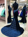 Sexy V-neck Sleeveless Open Back Mermaid Floor Length Prom Dress, PD3680