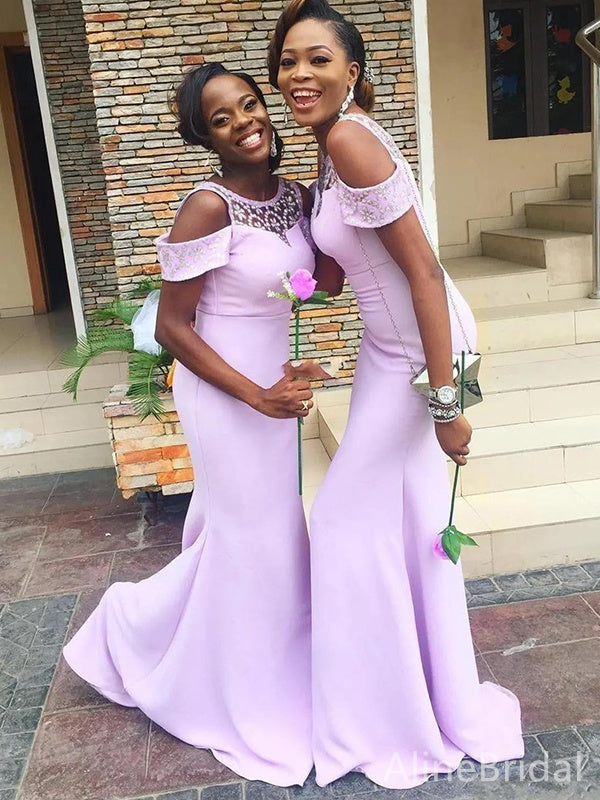 Elegant Lace Off-Shoulder Mermaid Long Bridesmaid Dress,PD3280 