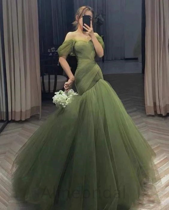 Elegant Off Shoulder Sleeveless A-line Floor Length Prom Dress, PD3665