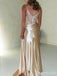 Sparkly Champagne V-neck Side Slit Long Prom Dress, Evening Dress, PD37698