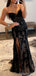 Elegant Black Strapless Side Slit Lace-Up Back Long Prom Dress, Lace Applique Evening Dress, PD3823004
