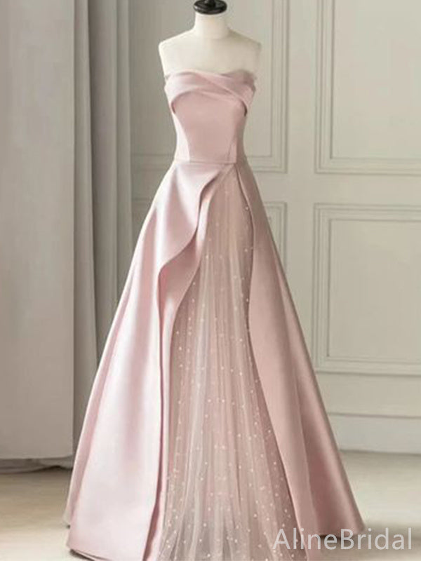 Elegant Light Pink Strapless A-line Long Prom Dress,Evening Dress,PD37 AlineBridal Elegant Light Pink Strapless A-line Long Prom Dress,Evening Dress,PD37 AlineBridal