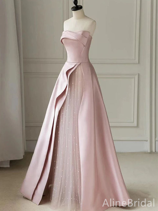 Elegant Light Pink Strapless A-line Long Prom Dress,Evening Dress,PD37 AlineBridal Elegant Light Pink Strapless A-line Long Prom Dress,Evening Dress,PD37 AlineBridal