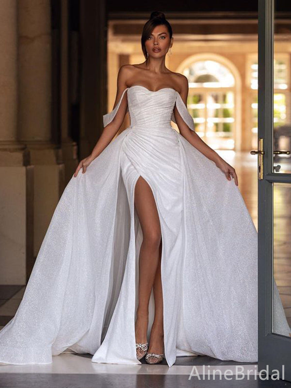 Sparkly Off-Shoulder Strapless Split Side A-line Long Prom Dress,Evening Dress,PD37709