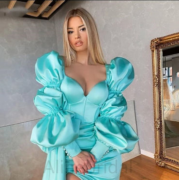 Elegant Long Sleeves Side Slit mermaid Long Prom Dress, PD3637