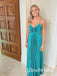 Elegant Teal Blue Satin A-line Maxi Prom Dress with Tie Back, Evening Dress, PD3823031
