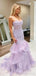 Elegant Purple Strapless Lace Applique Mermaid Prom Dress, Tiered Tulle Evening Dress, PD3822989