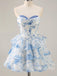 Elegant Pink Floral Corset Ruffle A-line Soft Satin Short Homecoming Dress, Prom Dress, PD382251