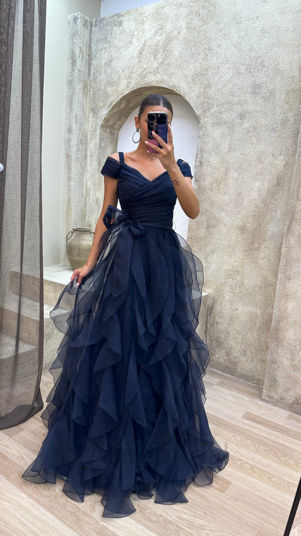 Romantic Purple Tulle Off Shoulder Tiered Prom Dress-Ruffled Layered A AlineBridal Romantic Purple Tulle Off Shoulder Tiered Prom Dress-Ruffled Layered A AlineBridal