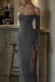 Grey Halter Long Sleeves  Side Slit Sheath Long Prom Dress, PD3748