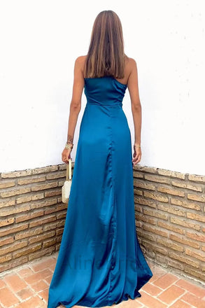 Elegant One Shoulder Sleeveless Side Slit Mermaid Floor Length Prom Dress, PD3690