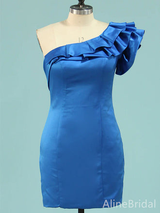 Elegant Blue One Shoulder A-line Short Mini Homecoming Dress, HD32657