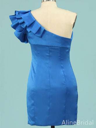 Elegant Blue One Shoulder A-line Short Mini Homecoming Dress, HD32657