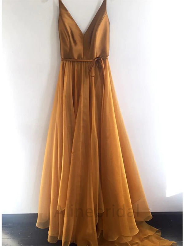 Simple V-neck Sleeveless A-line Floor length Prom Dress, PD3713