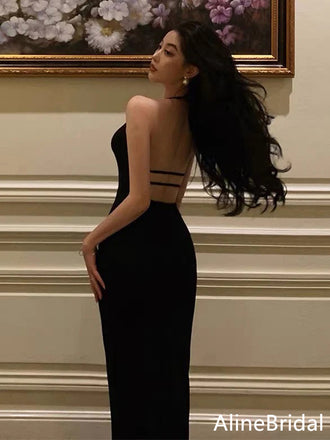 Sexy Black V-neck Halter Mermaid Long Prom Dress,Evening Dress,PD37771