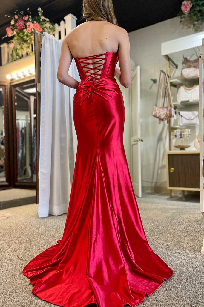 Sexy Strapless Sleeveless Side Slit Mermaid Floor Length Prom Dress, PD3643