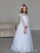 Elegant Ivory Long Sleeve A-line Long Tulle Flower Girl Dress, FGS191