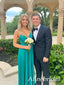 Elegant Teal Blue Satin A-line Maxi Prom Dress with Tie Back, Evening Dress, PD3823031