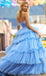 Blue Elegant Strapless Sleeveless A-line Long Prom Dress, PD3625