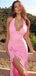 Sexy Pink V-neck Halter HIgh Slit  Long Prom Dress, Evening Dress, PD37779