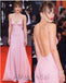 Pink Spaghetti Straps V-neck Sleeveless A-line  Long Prom Dress, PD3752