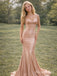 Elegant Blush Champagne Satin Pleated Mermaid Prom Dress – Sequins Evening Dress, PD382031