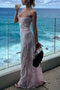 Sexy Sleeveless Floral Appliques Pink Spaghetti Straps  A-line  Long Prom Dress, Evening Dress, PD3751