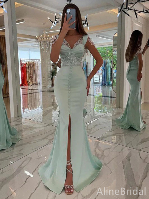 mint green prom dress mermaid Strapless Rhinestone Sweetheart Neck Mermaid Prom Dress