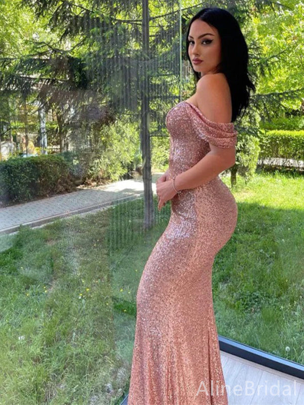 Sparkly V-neck Off-Shoulder Strapless Mermaid Long Prom Dress,PD37887