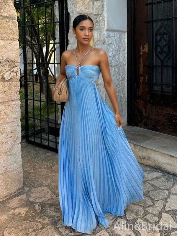 pleated halter maxi dress Unique Blue A-line Prom Dress, Evening Dress, PD381986 – AlineBridal Size:Dark Purple Black Mermaid Maxi Dress Summer 2022Profile Type priority-05-adeline-round-neck-ankle-gown-cream-graphite