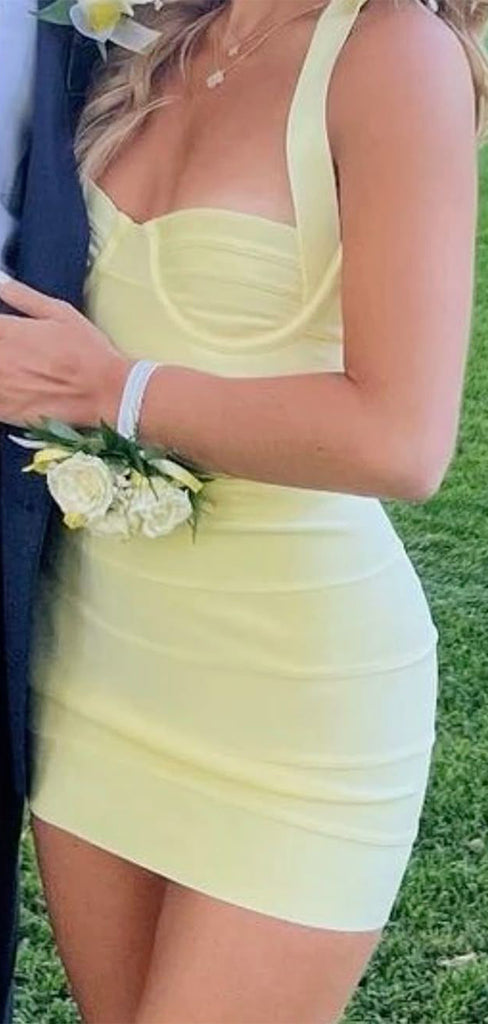 Sexy Light Yellow Sweetheart Bodycon Short Homecoming Dress, Prom Dress，PD382243