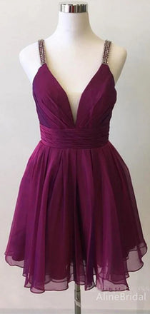 Elegant Deep Veck Spaghetti Strap A-line Short Mini Homecoming Dress, HD32694