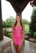 Sparkly Hot Pink Rhinestones Strapless Cut Out Short Homecoming Dress, HC382288