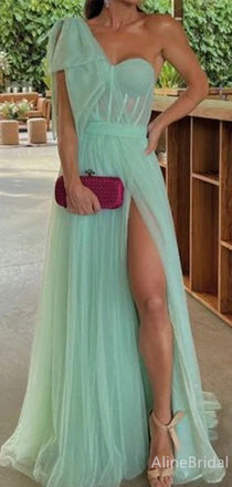 Unique Sweatheart One Shoulder Split Side A-line Long Prom Dress,PD37909