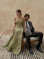 Sage Spaghetti Straps V-neck Sleeveless A-line  Long Prom Dress, PD3753