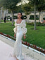 Ivory Square Long Sleeves Mermaid Long Prom Dress, PD3744