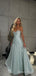 Flowy Blue Off the Shoulder A-line Long Chiffon Prom Dress, Evening Dress, PD3823009
