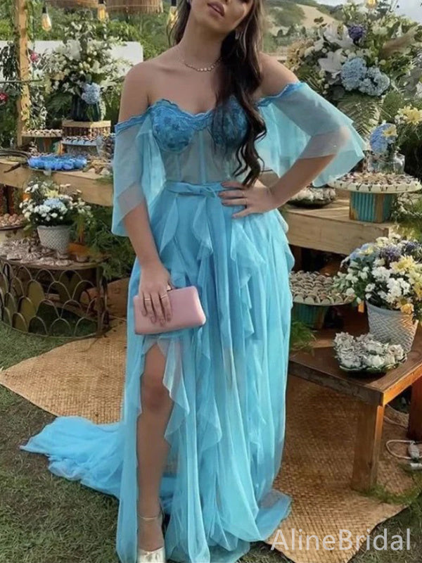 blue fairytale prom dress Glitter Fairytale Tulle Dusty Blue Prom Dress