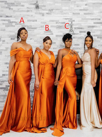 Burnt Orange Mermaid Long Bridesmaid Dress, PD3158