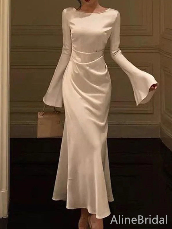 Elegant White Long Sleeves Mermaid Long Prom Dress,PD37944 – AlineBridal